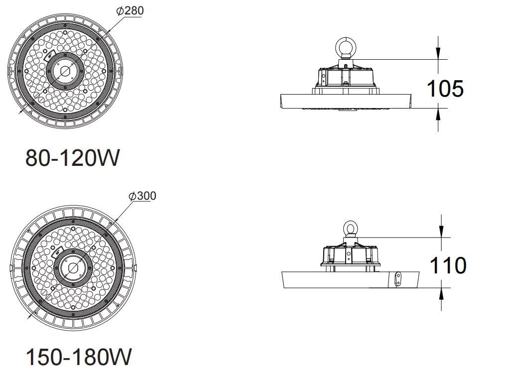 round high bay led lights size