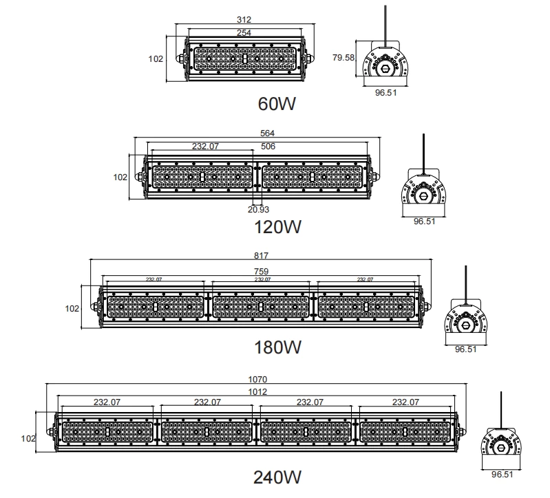 linear high bay led lights​ size