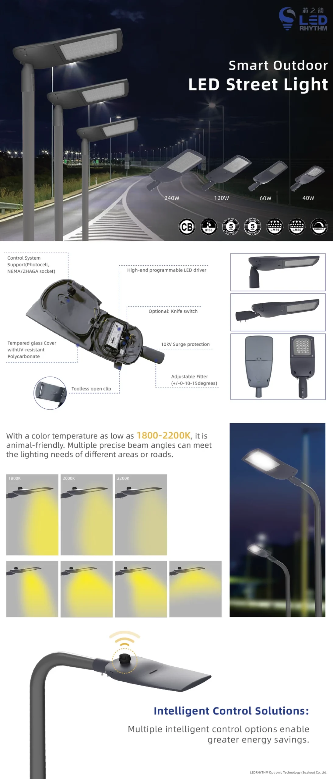 lampadaire extérieur intelligent à LED