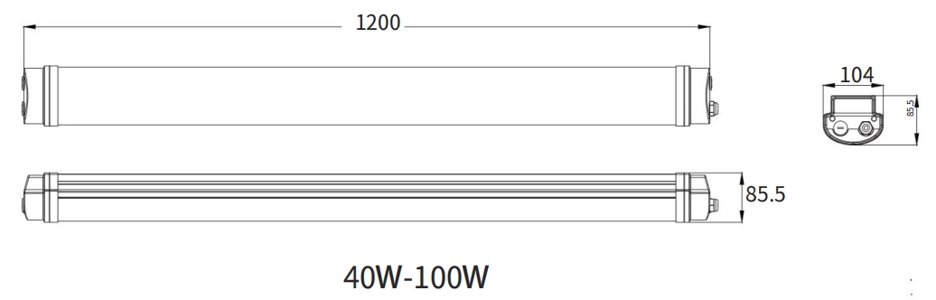 vapor tight led light fixture size