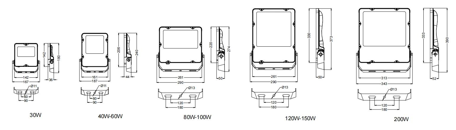 waterproof outdoor led flood lights size