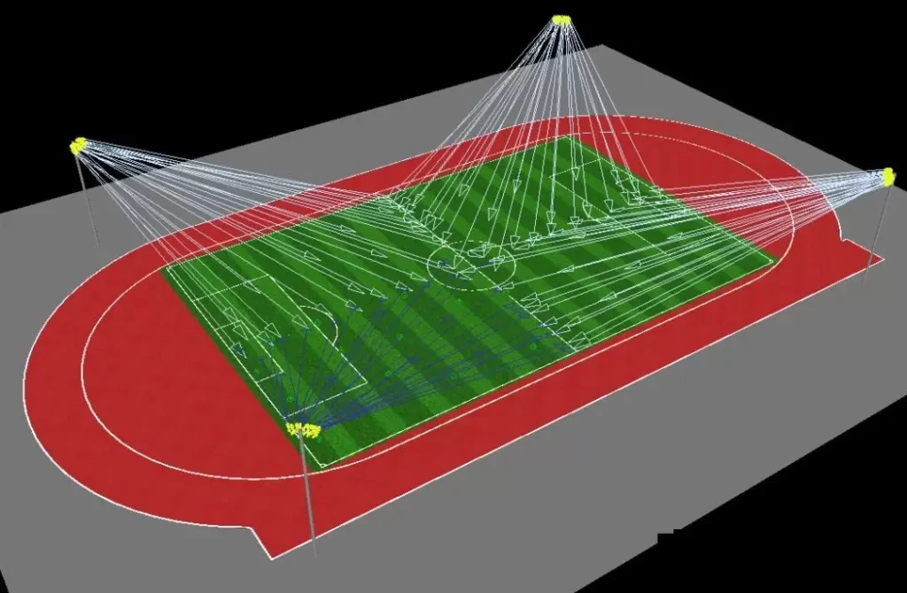 Football field lighting 4 pole layout