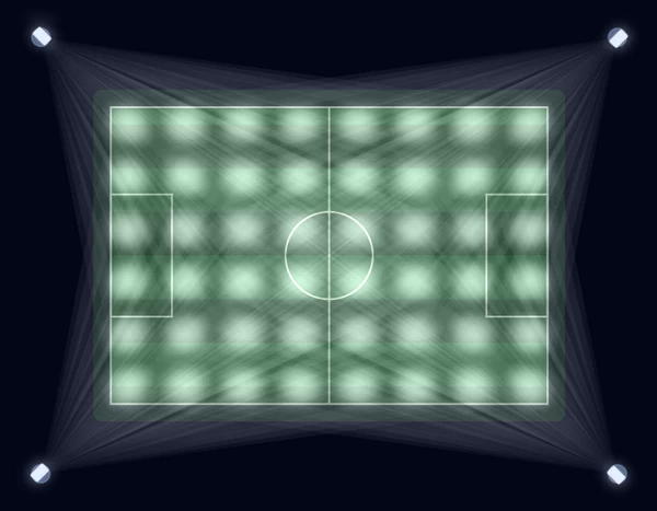 Iluminación del estadio con disposición en las cuatro esquinas